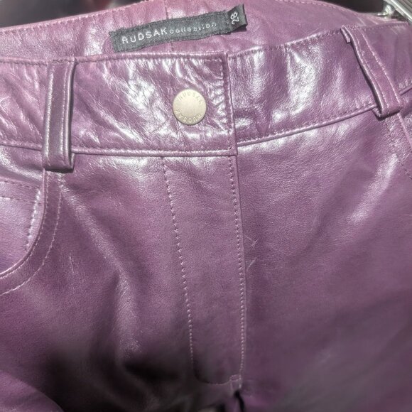 Rudsak | Women’s Bootcut Leather Pants In Eggplant With Faded Finish - Picture 13 of 15